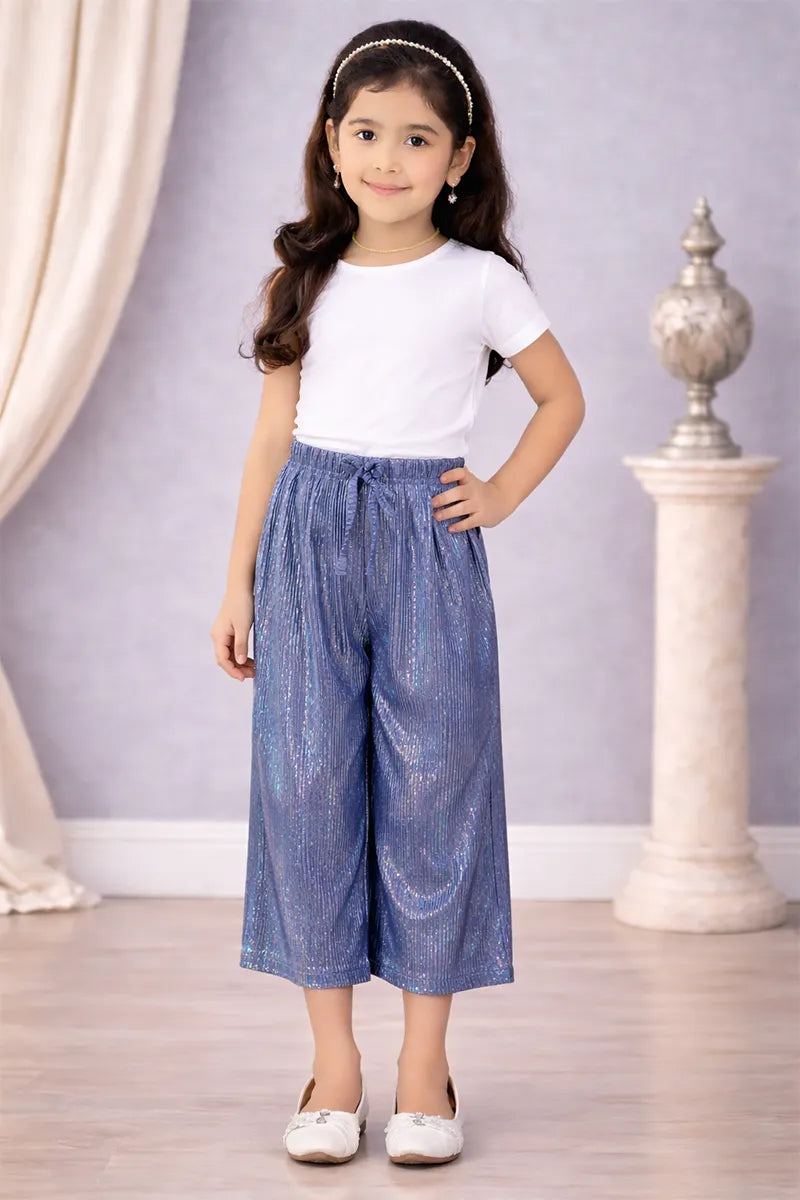 Girl's Nylon Solid Palazzos - Blue - View 3