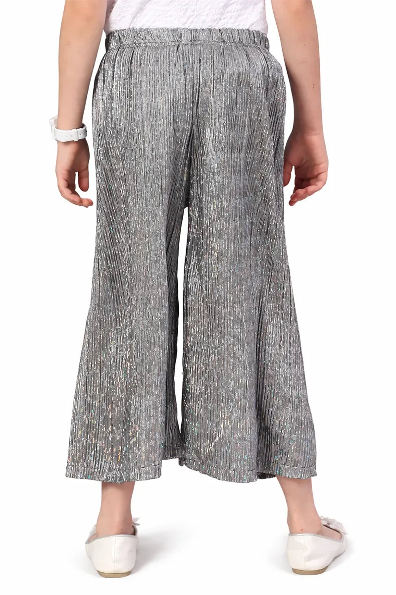 Girl's Nylon Solid Palazzos - Steel Grey - View 8