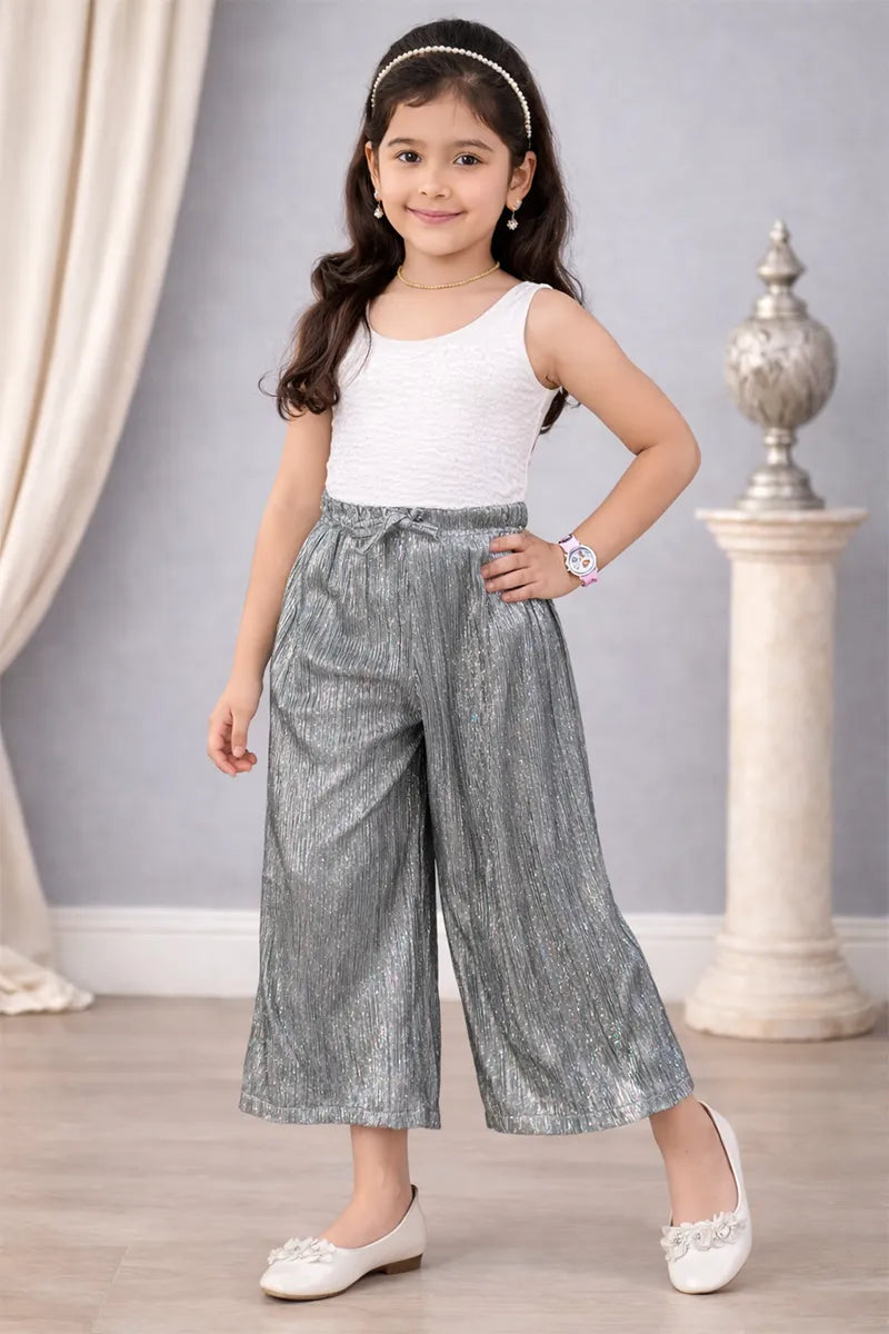Girl's Nylon Solid Palazzos - Steel Grey - View 9