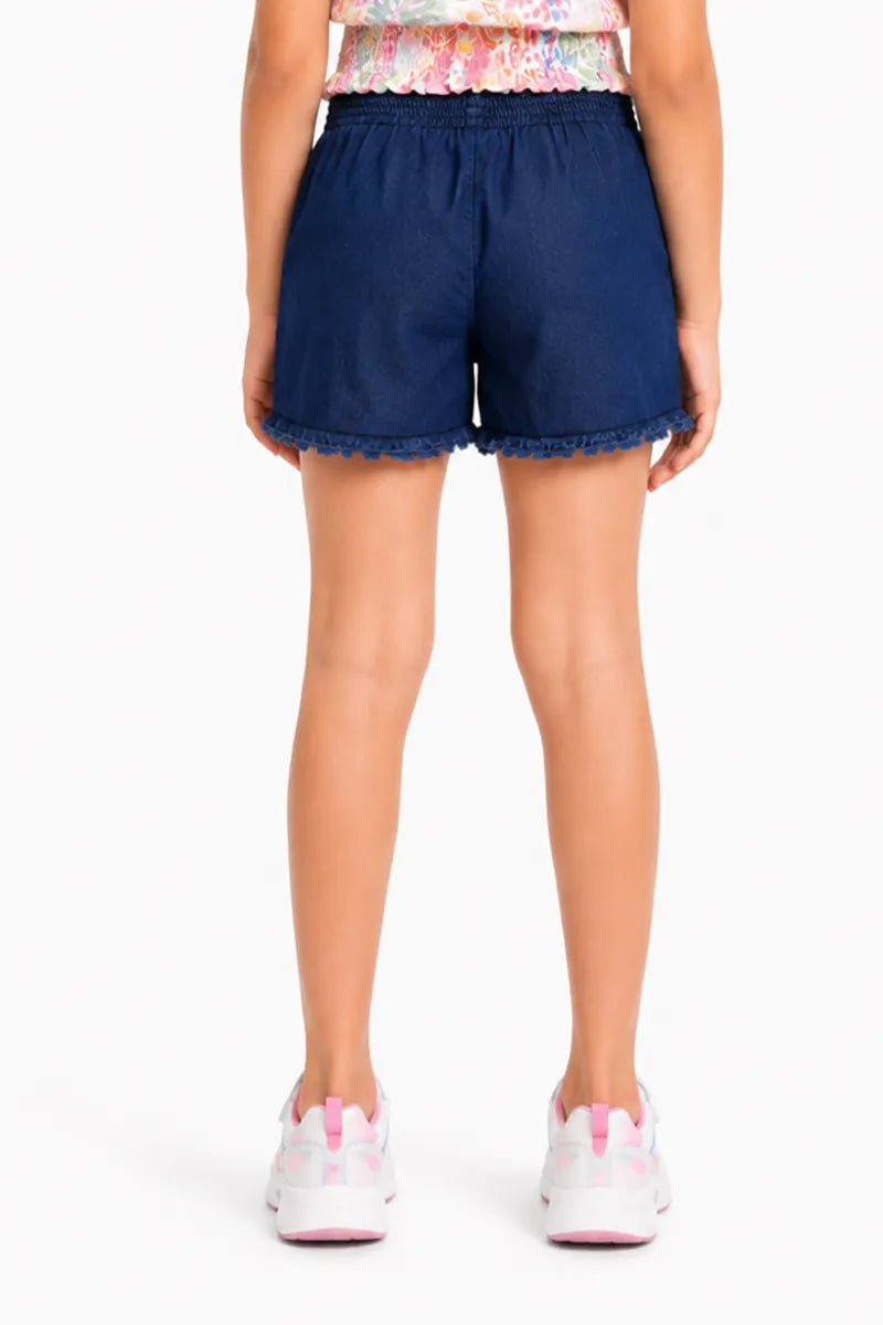 Girl's Cotton Blend Regular Fit Shorts - Dark Blue - View 3