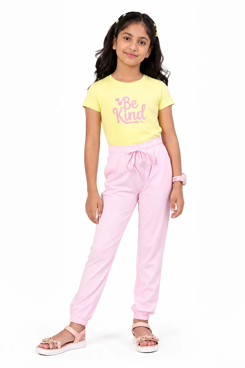 Girl's Cotton Blend Solid Pattern Joggers - Baby Pink - View 4