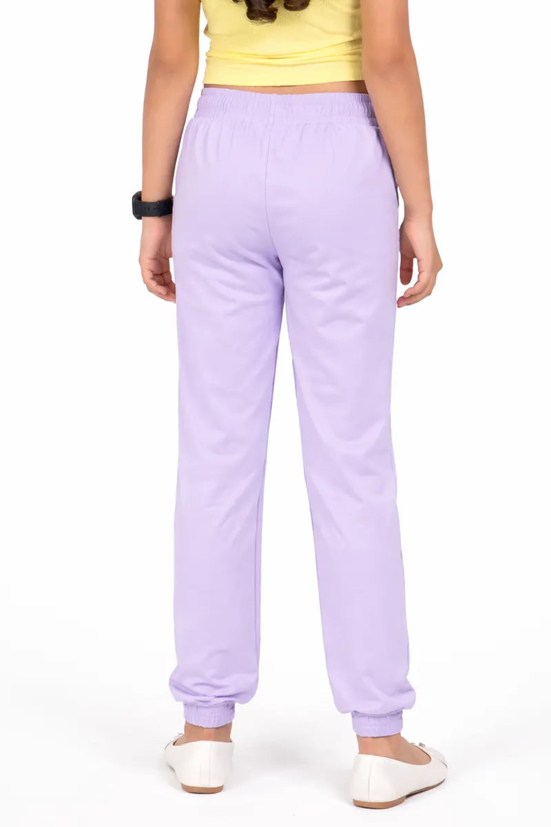Girl's Cotton Blend Solid Pattern Joggers - Lavender - View 7