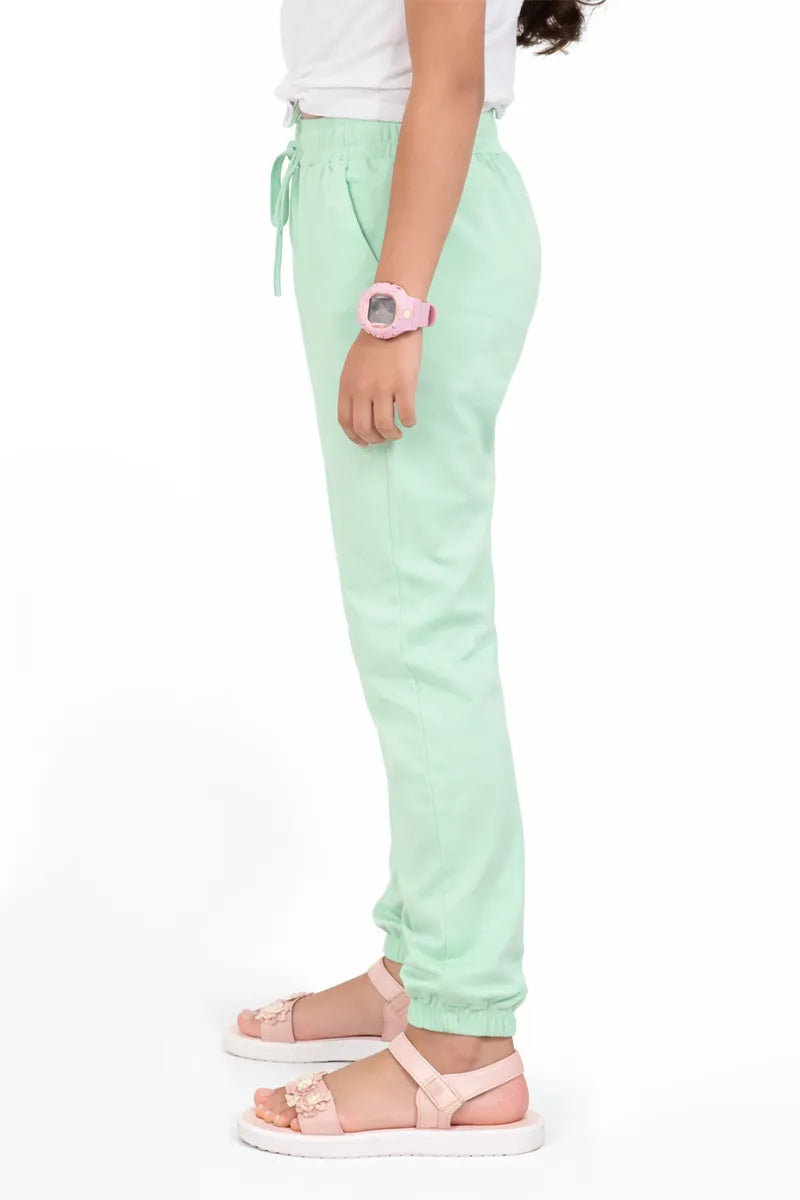 Girl's Cotton Blend Solid Pattern Joggers - Light Grey - View 10