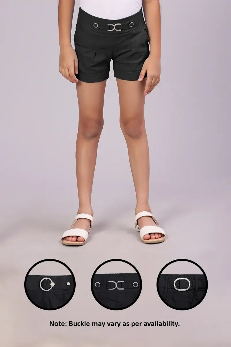 Girl's Polyester Solid Shorts - Black - View 5