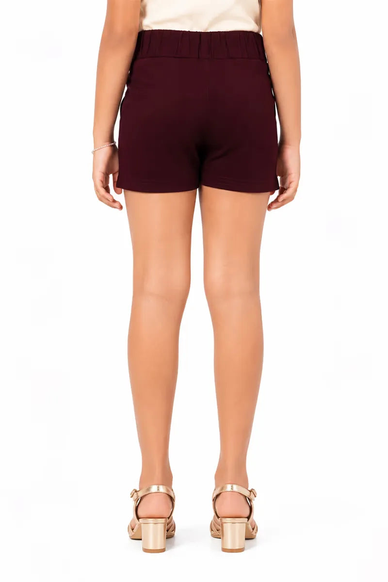 Girl's Polyester Solid Shorts - Maroon - View 8