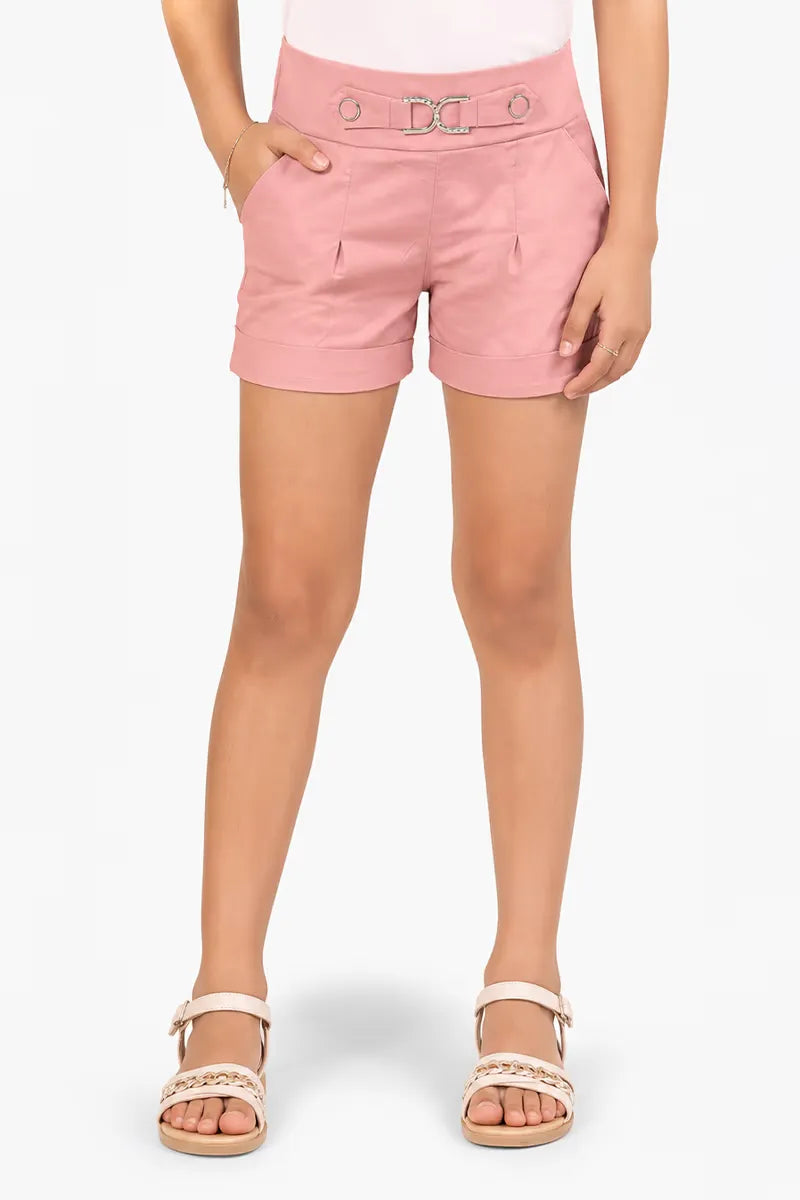 Girl's Polyester Solid Shorts - Peach - View 11