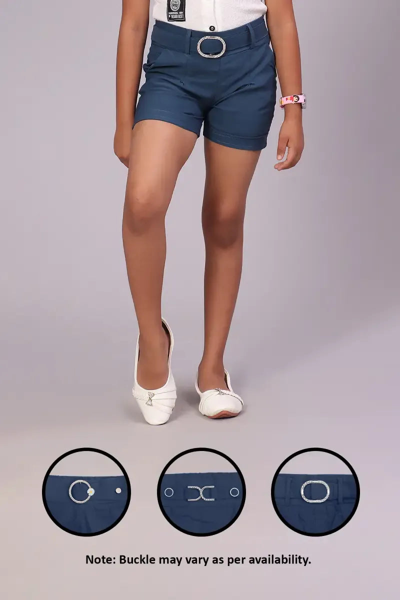 Girl's Polyester Solid Shorts - Teal - View 25