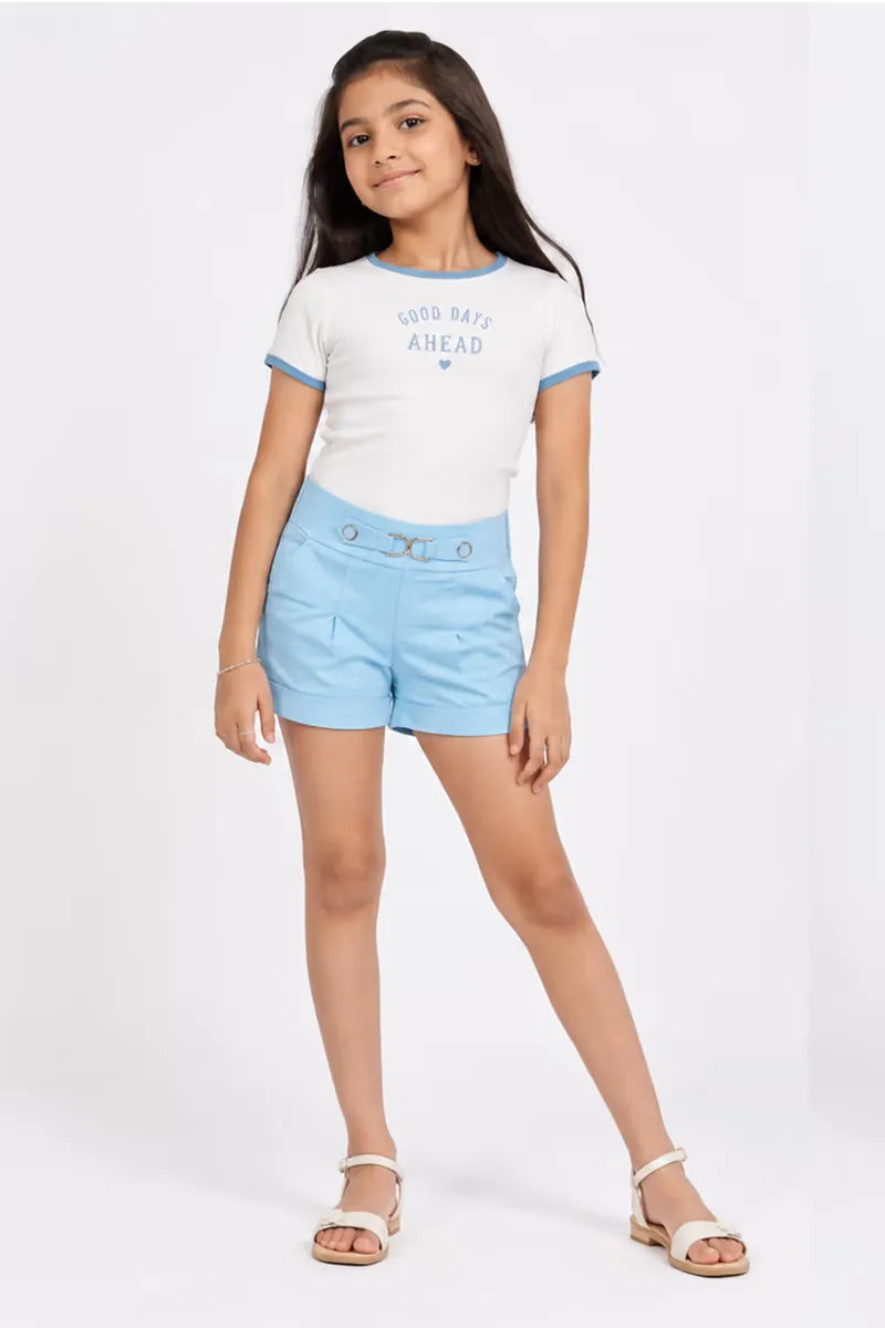 Girl's Spandex Solid Shorts - Light Blue - View 9