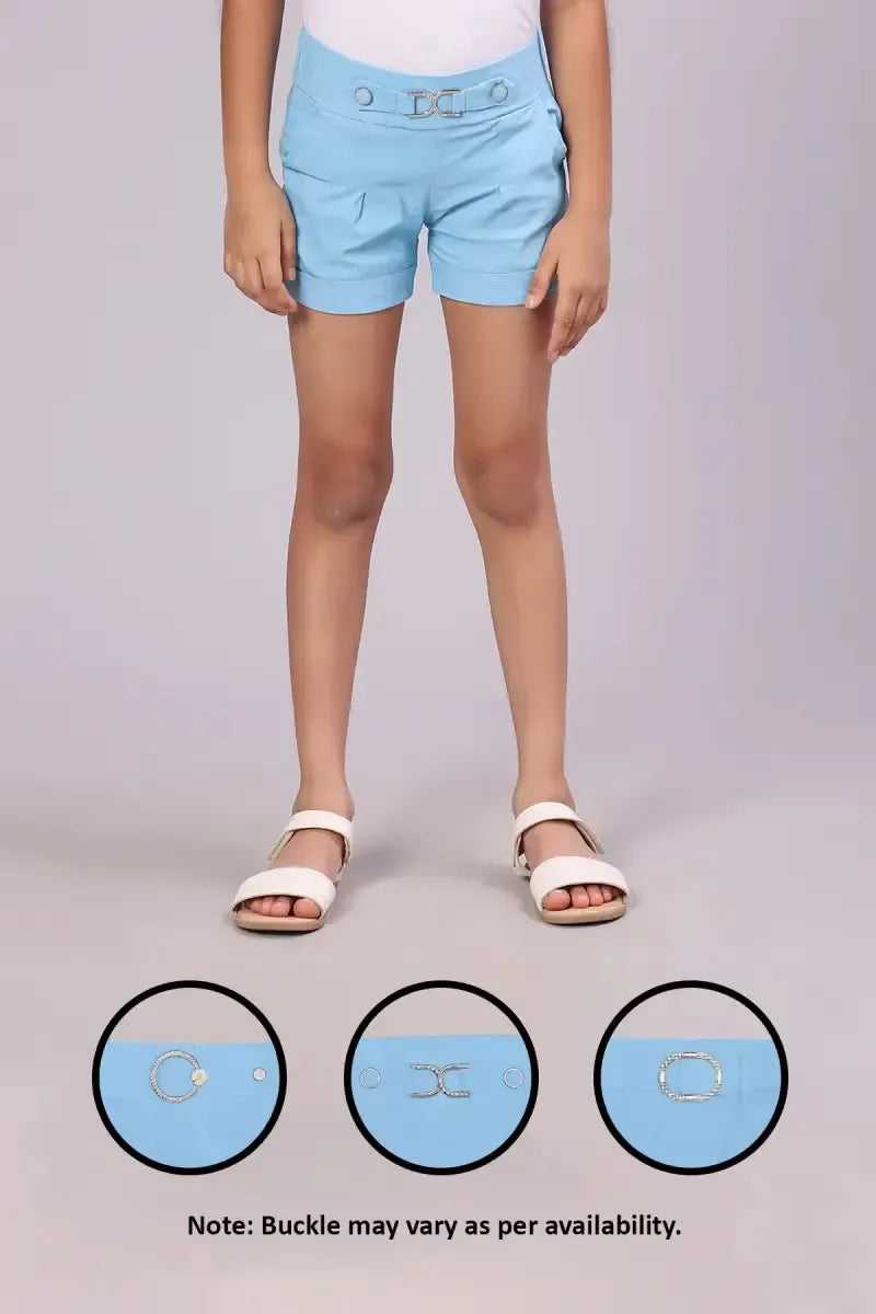 Girl's Spandex Solid Shorts - Light Blue - View 10