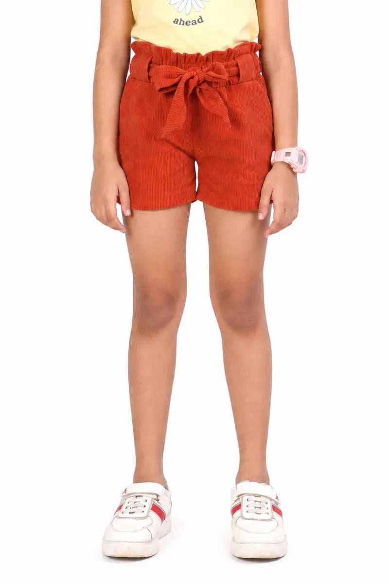 Girl's Corduroy Solid Shorts - Coral - View 1
