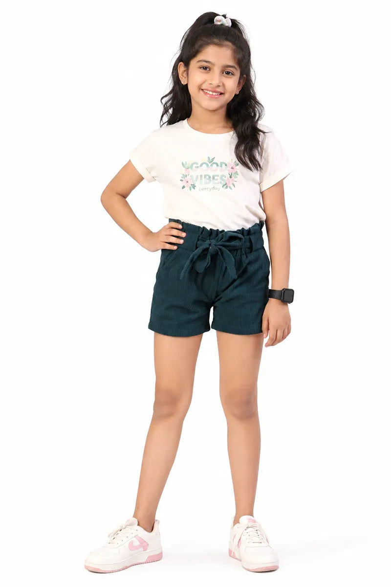 Girl's Corduroy Solid Shorts - Dark Grey - View 8