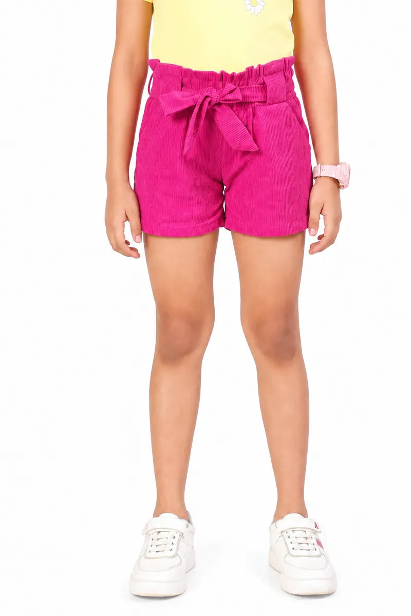 Girl's Corduroy Solid Shorts - Deep Pink - View 9