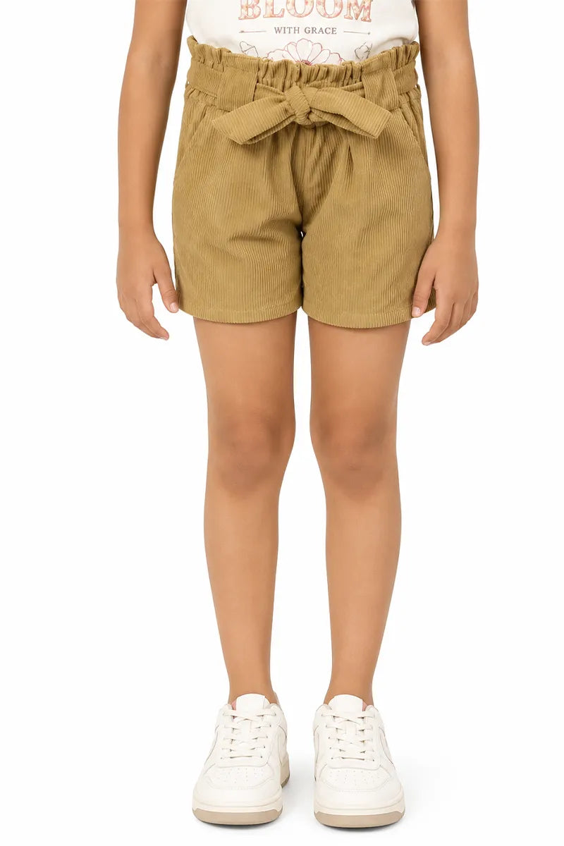 Girl's Corduroy Solid Shorts - Olive - View 17