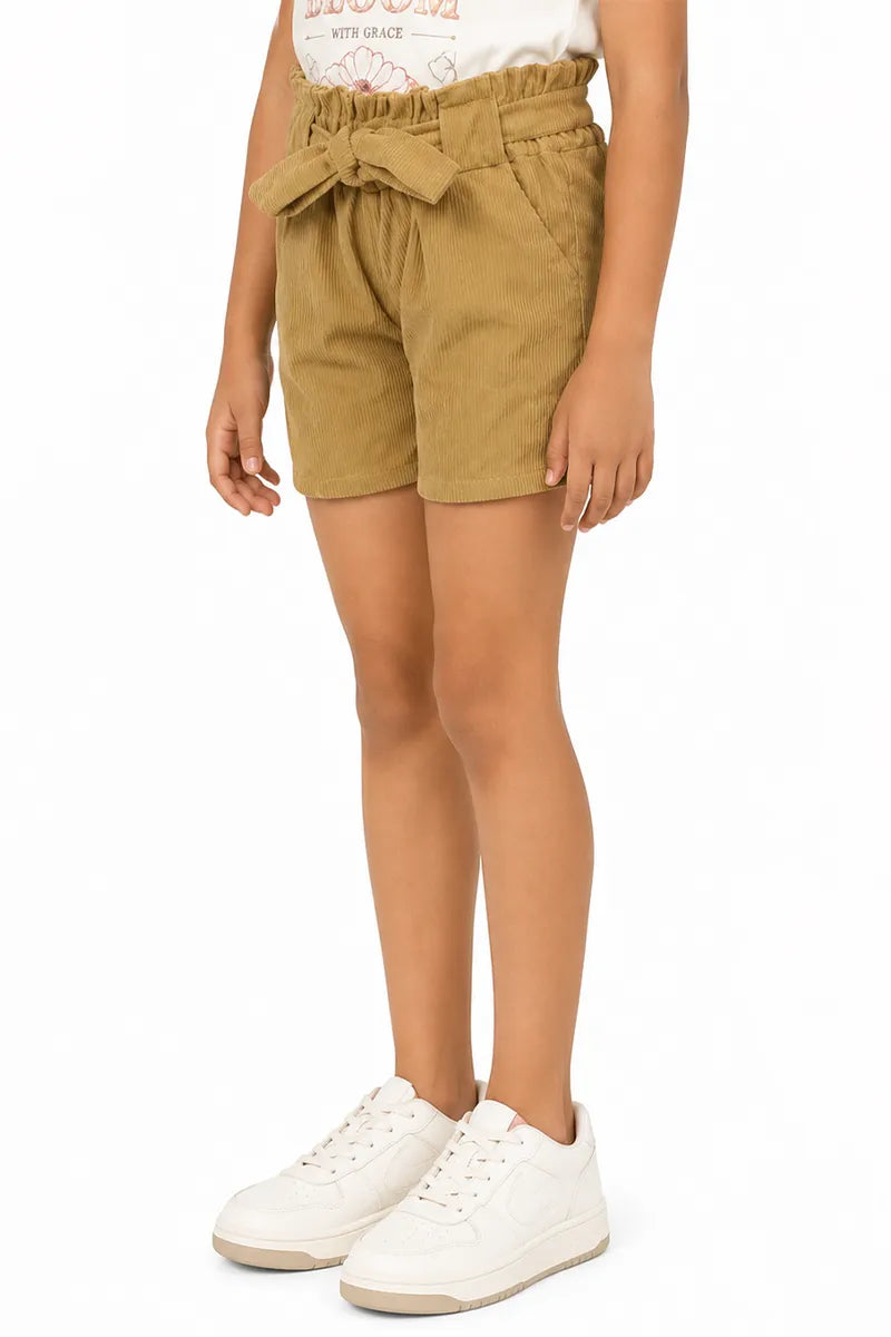 Girl's Corduroy Solid Shorts - Olive - View 18