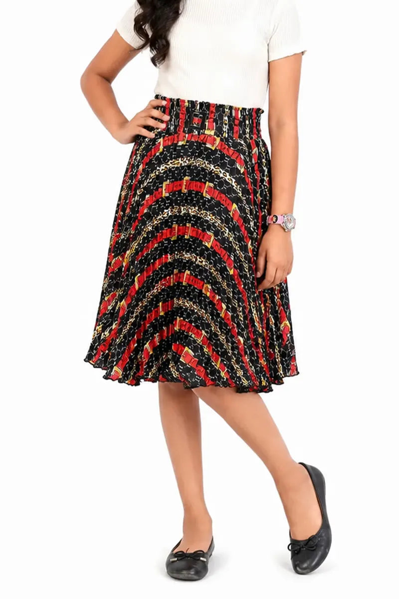Girl's Cotton Crepe Printed Skirt - Red - View 5
