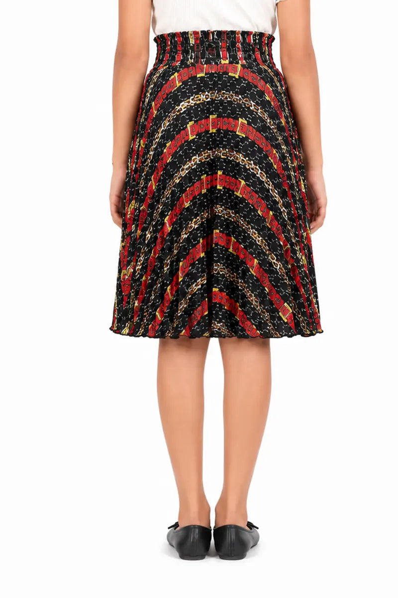 Girl's Cotton Crepe Printed Skirt - Red - View 7