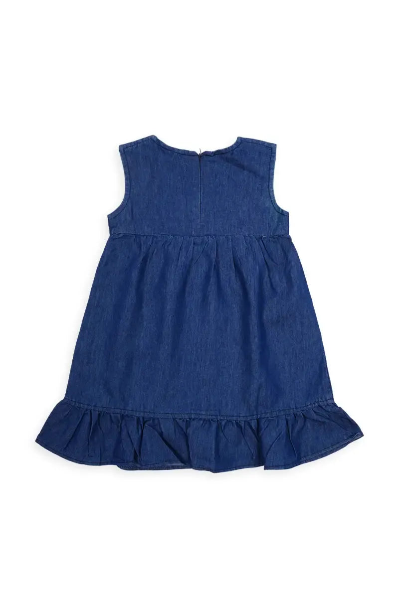 Denim Printed Frock for Girls - Navy Blue - View 4