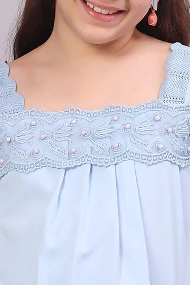 Girl's Polyester Embroidered Top - Blue - View 4