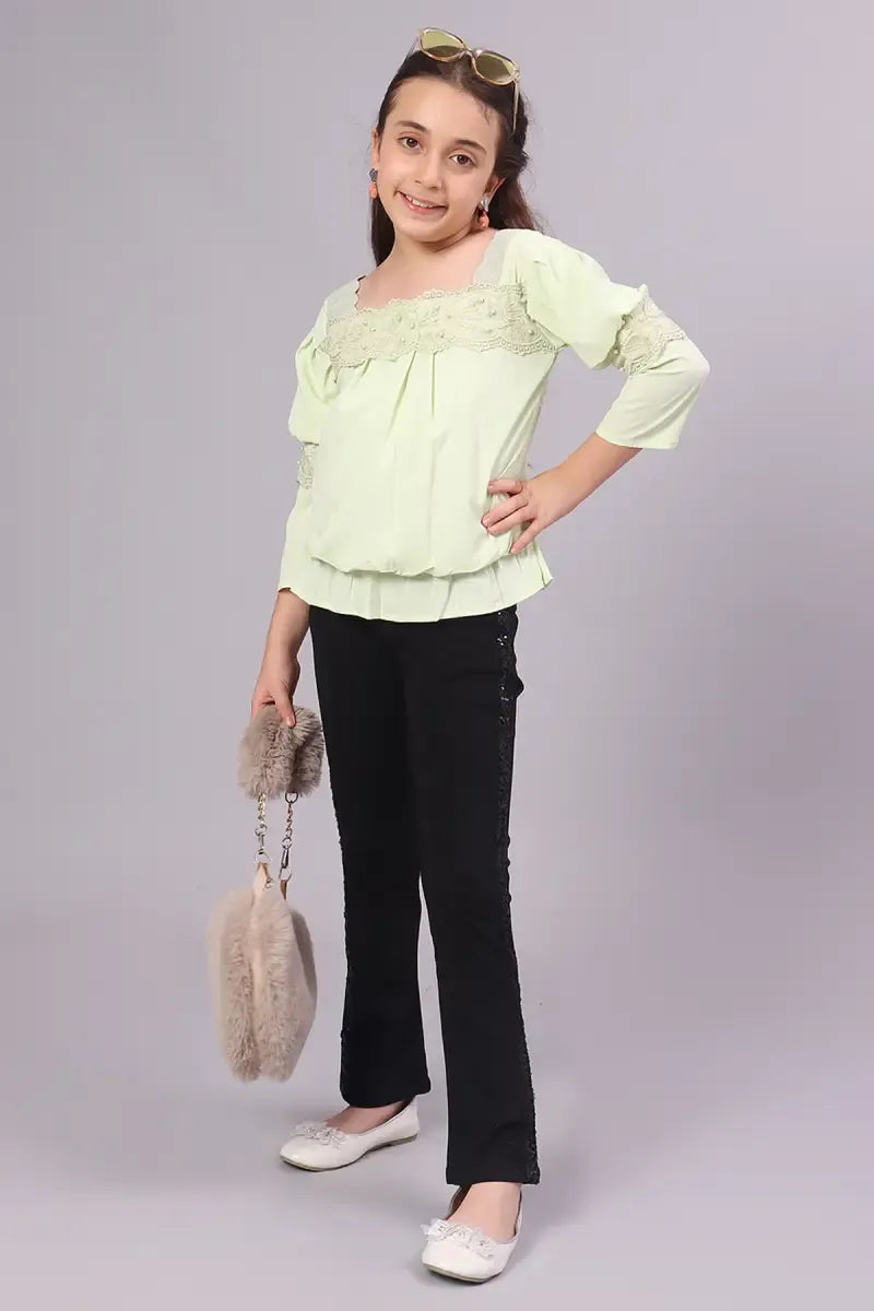 Girl's Polyester Embroidered Top - Light Grey - View 7