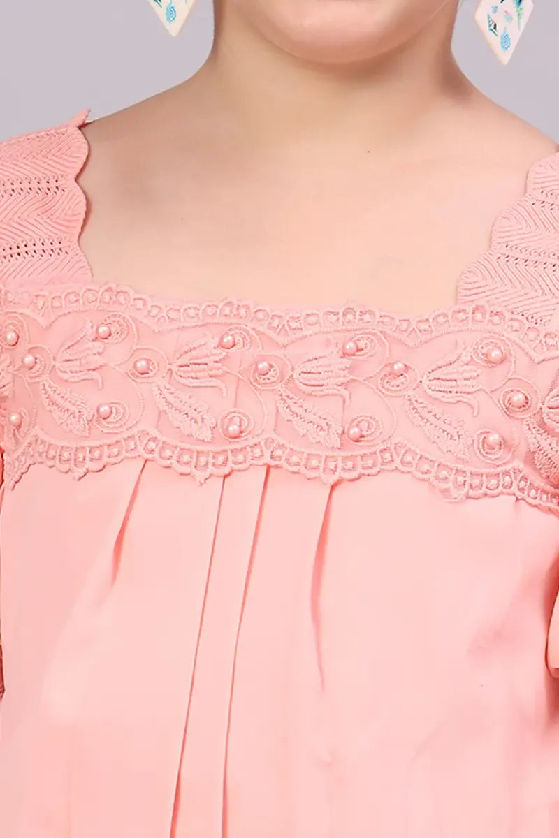 Girl's Polyester Embroidered Top - Peach - View 15