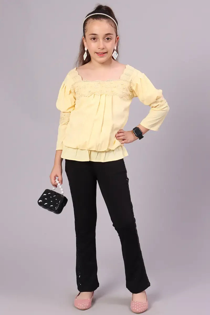 Girl's Polyester Embroidered Top - Yellow - View 25