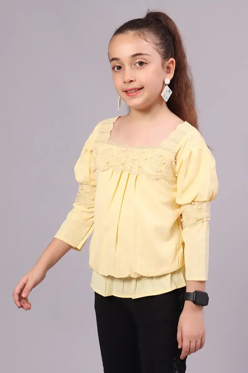 Girl's Polyester Embroidered Top - Yellow - View 27