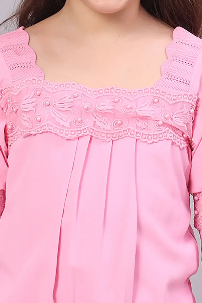 Girl's Polyester Embroidered Top - Pink - View 22