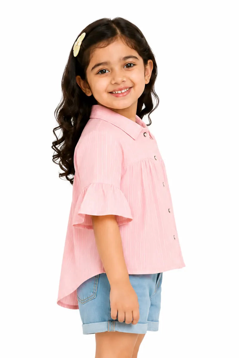 Georgette Striped Top for Girls - Peach - View 6