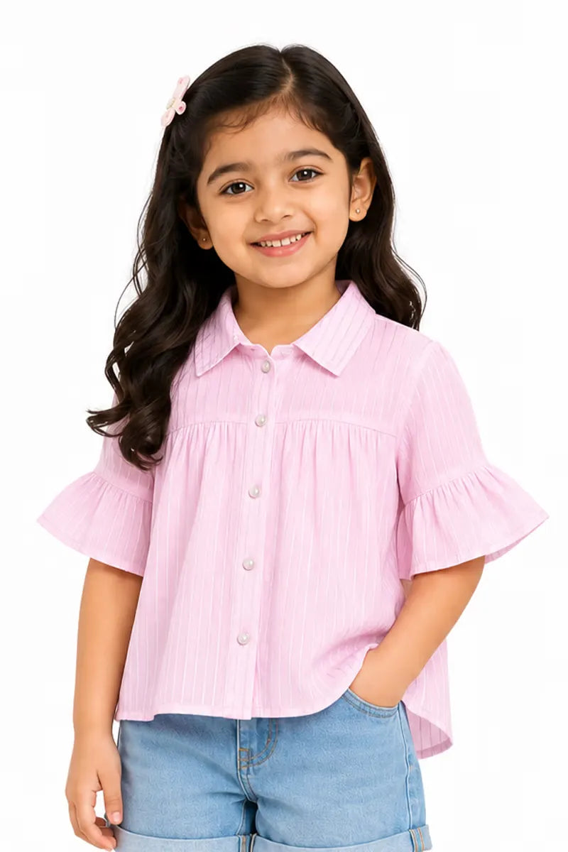 Georgette Striped Top for Girls - Pink - View 9