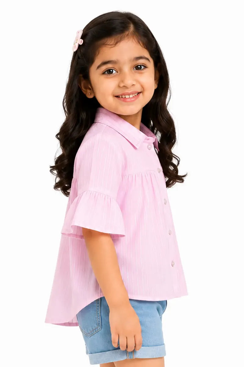 Georgette Striped Top for Girls - Pink - View 10