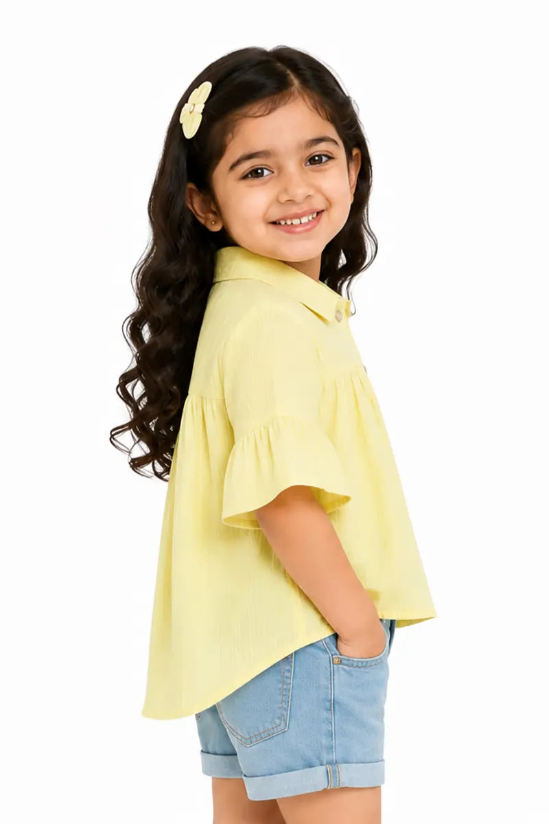 Georgette Striped Top for Girls - Yellow - View 14