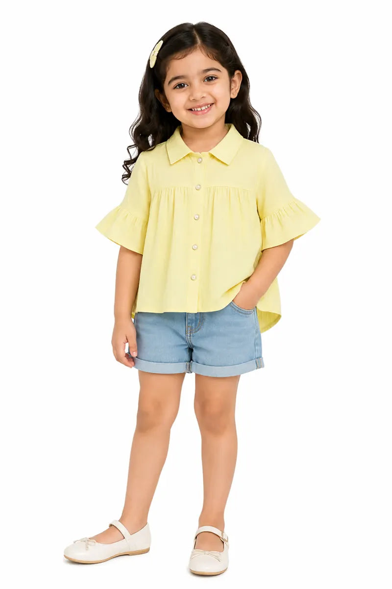 Georgette Striped Top for Girls - Yellow - View 16