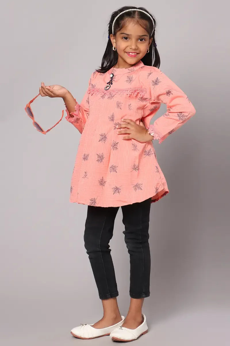 Girl's Polyester Printed Top - Pink - View 1