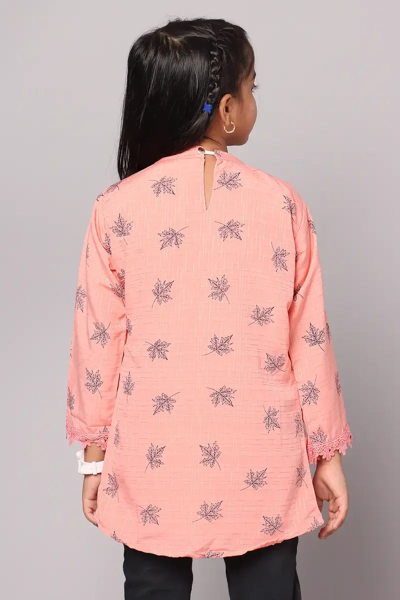 Girl's Polyester Printed Top - Pink - View 2