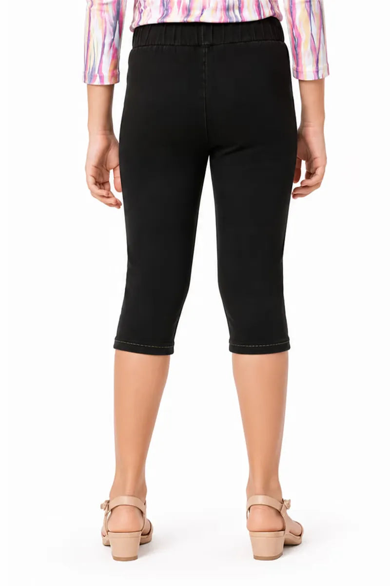 Girl's Denim Solid Capri - Black - View 3