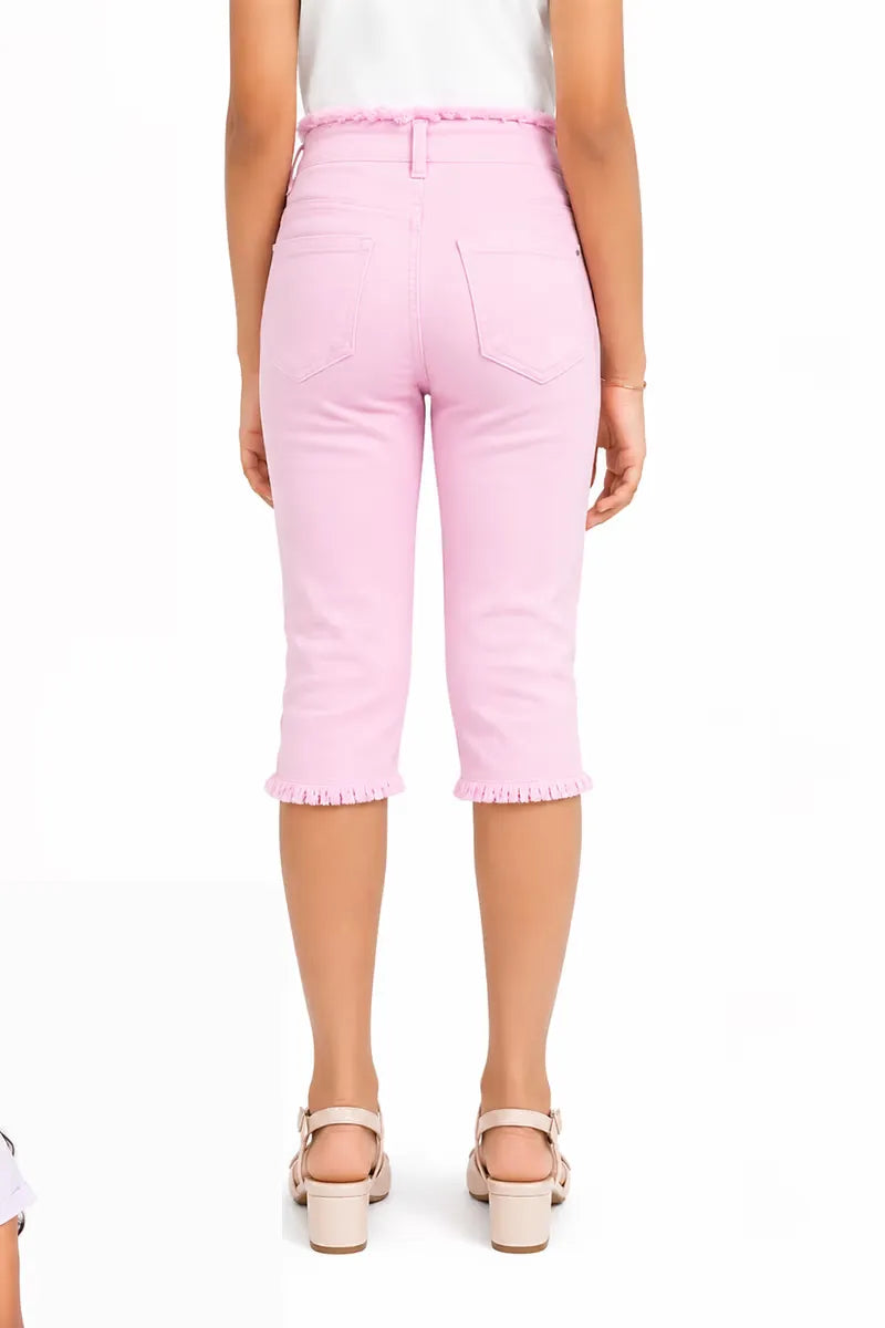 Girl's Denim Solid Capri - Pink - View 3