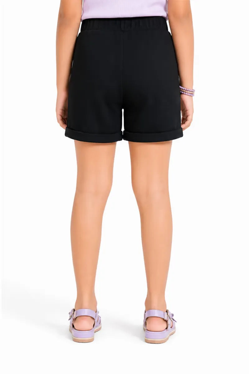 Girl's Denim Solid Shorts - Black - View 3