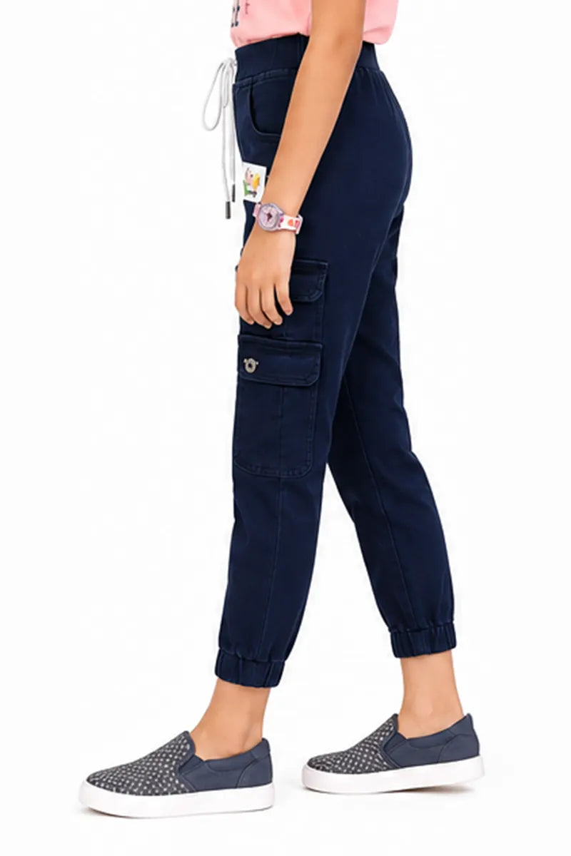 Girl's Denim Solid Joggers - Dark Blue - View 6