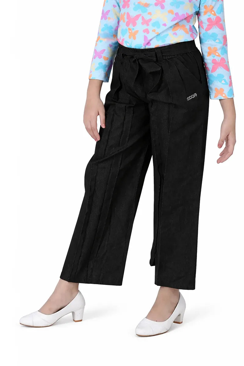Girl's Cotton Blend Solid Palazzo - Black - View 1