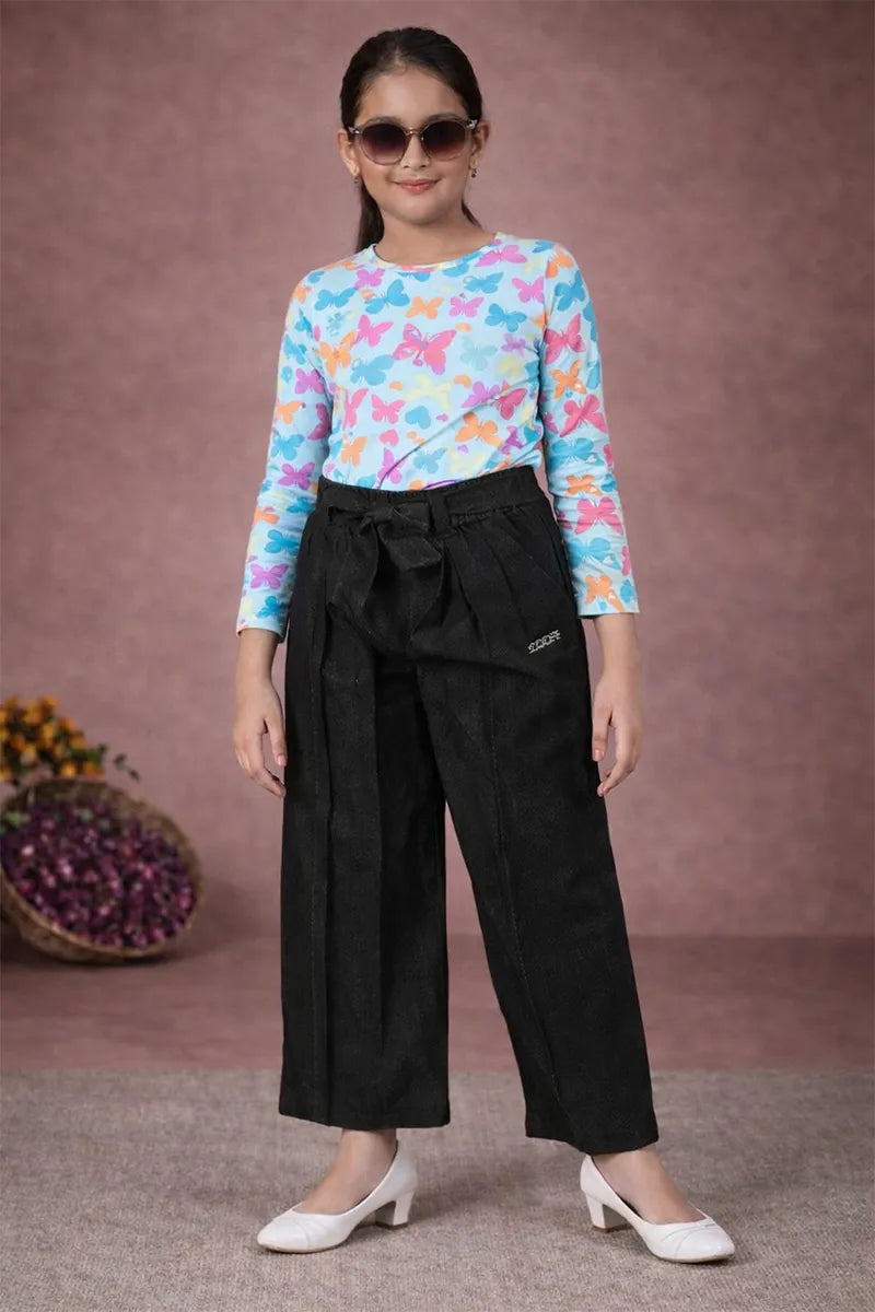 Girl's Cotton Blend Solid Palazzo - Black - View 3
