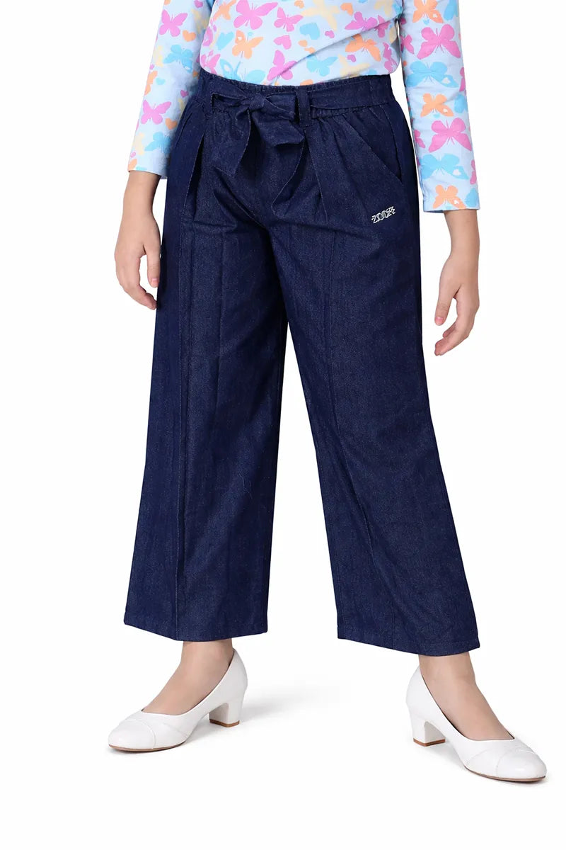 Girl's Cotton Blend Solid Palazzo - Navy Blue - View 7