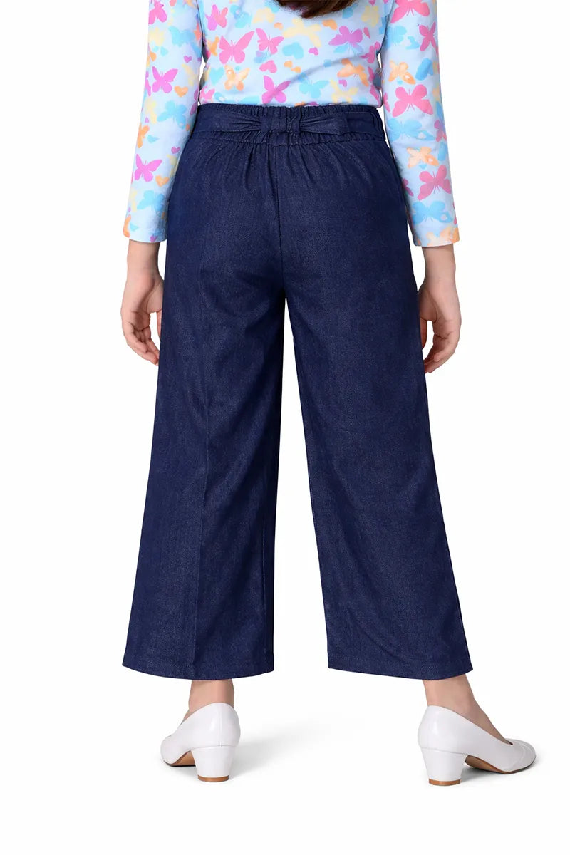 Girl's Cotton Blend Solid Palazzo - Navy Blue - View 8