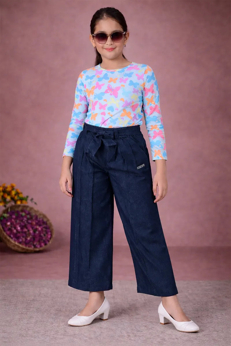 Girl's Cotton Blend Solid Palazzo - Navy Blue - View 9