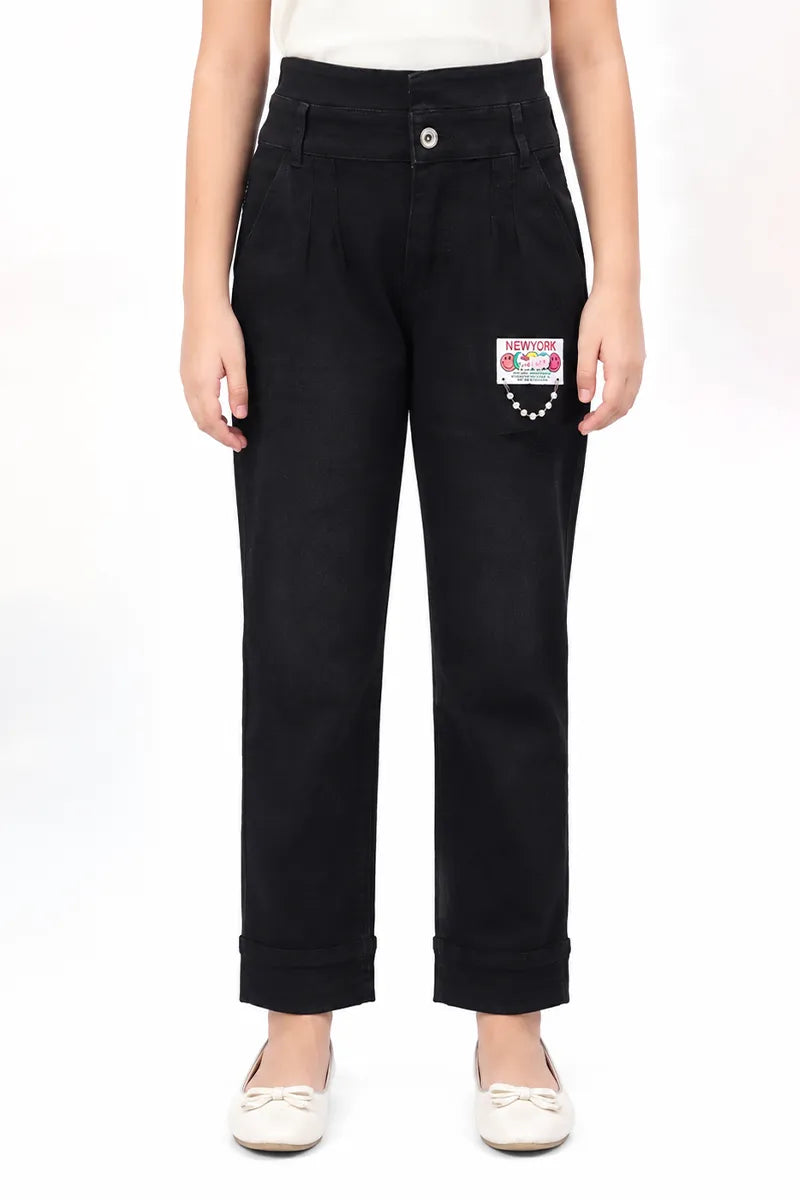 Denim Solid High Rise Jeans for Girls - Black - View 1