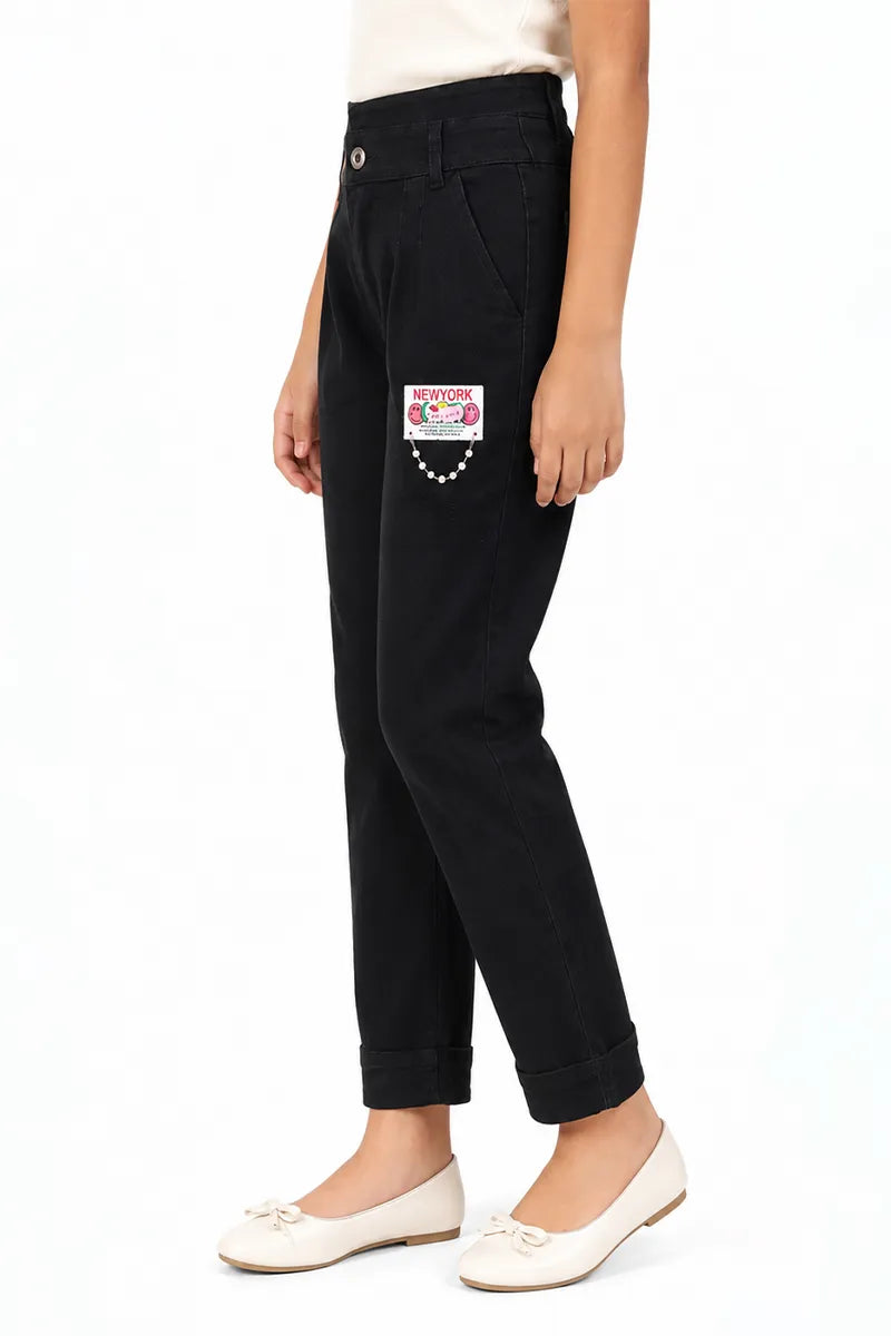 Denim Solid High Rise Jeans for Girls - Black - View 2