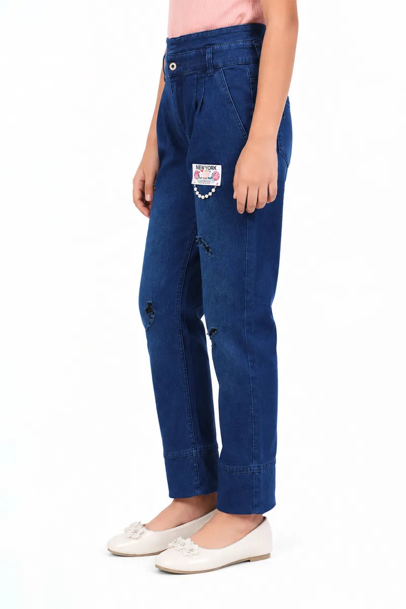 Denim Solid High Rise Jeans for Girls - Dark Blue - View 6
