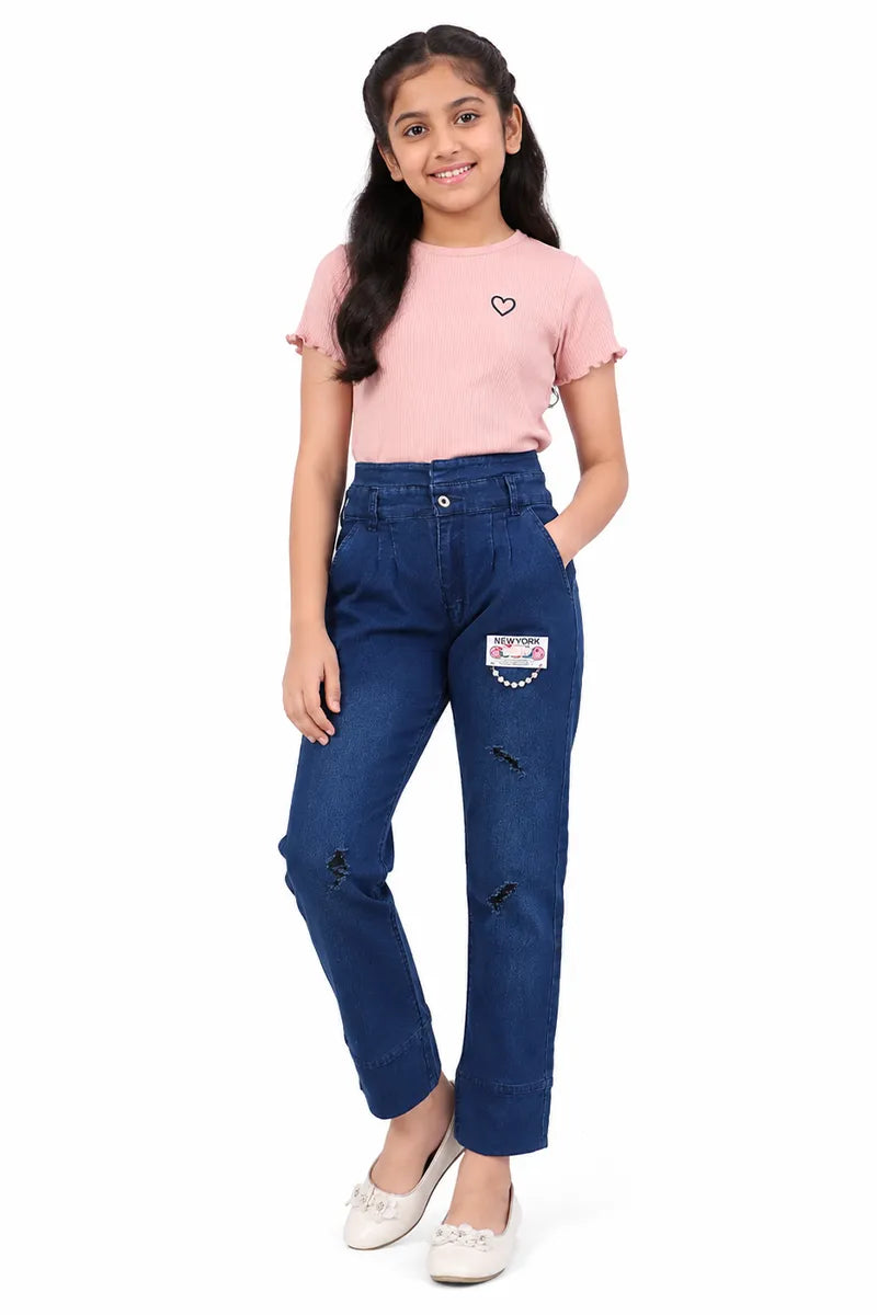 Denim Solid High Rise Jeans for Girls - Dark Blue - View 8
