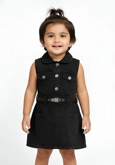 Denim Dress for Baby Girl - Black - View 1