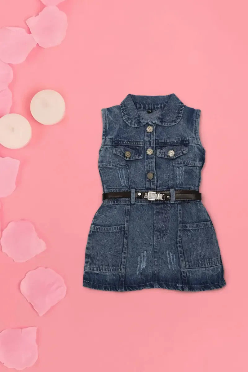 Denim Dress for Baby Girl - Blue - View 8