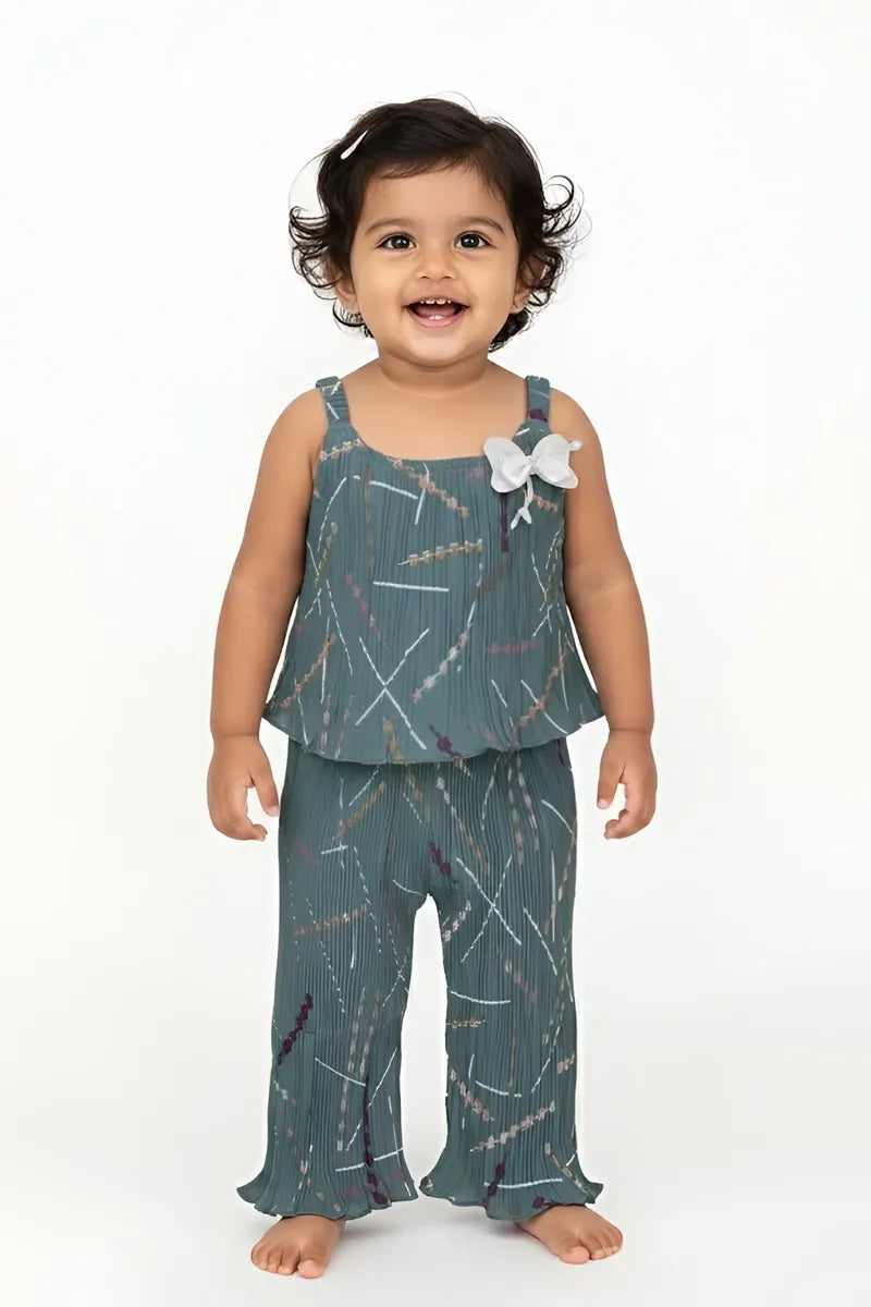 Baby Girl's Printed Jumpsuit - Blue & Grey - View 5